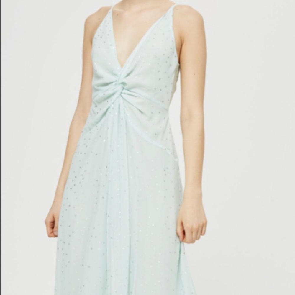 NWT Topshop mint green dress with silver foil.